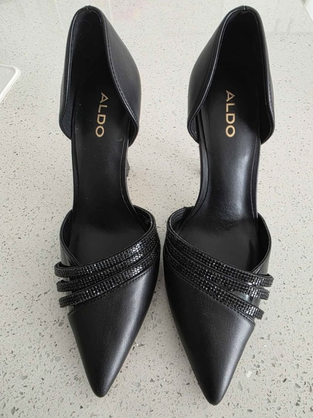 ALDO Black D'Orsay Heels  Embellished Straps Womens